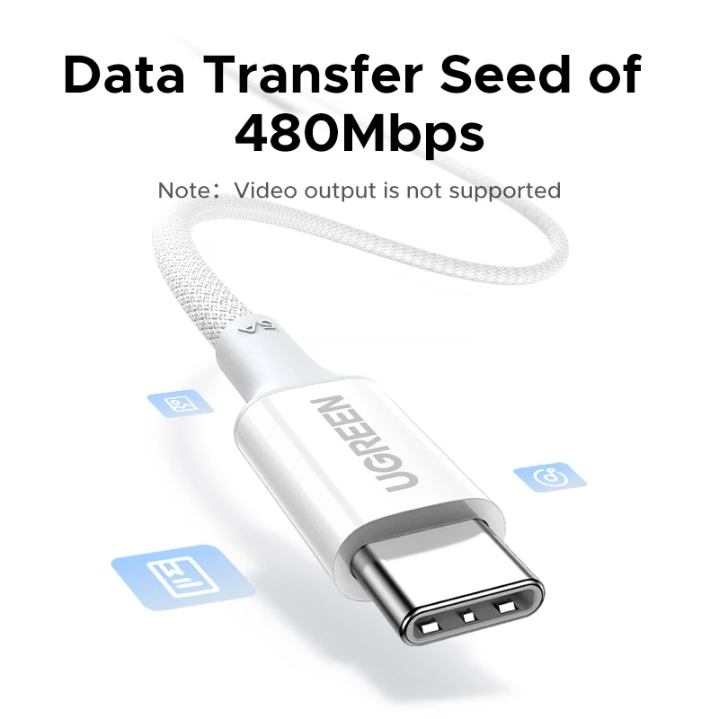 Câble de données et de charge USB-C - USB-C UGREEN L502 (35221), 100W, 2m, Blanc