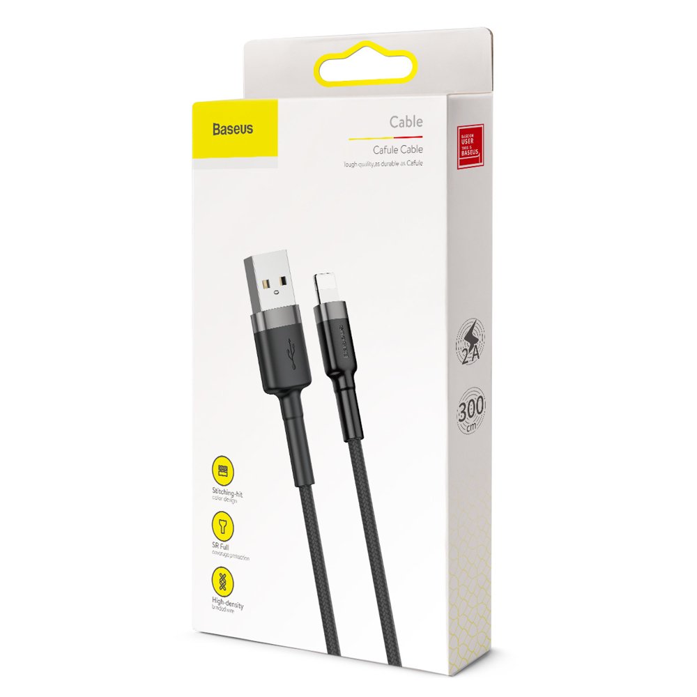 Câble de Données et de Charge USB-A - Lightning Baseus Cafule, 18W, 3m, Gris CALKLF-RG1