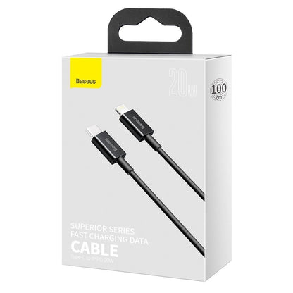 Câble de données et de charge USB-C - Lightning Baseus Superior Series, 20W, 1m, noir CATLYS-A01