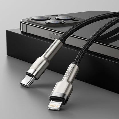 Câble de Données et de Charge USB-C - Lightning Baseus Cafule Metal Series, 20W, 2m, Noir CATLJK-B01