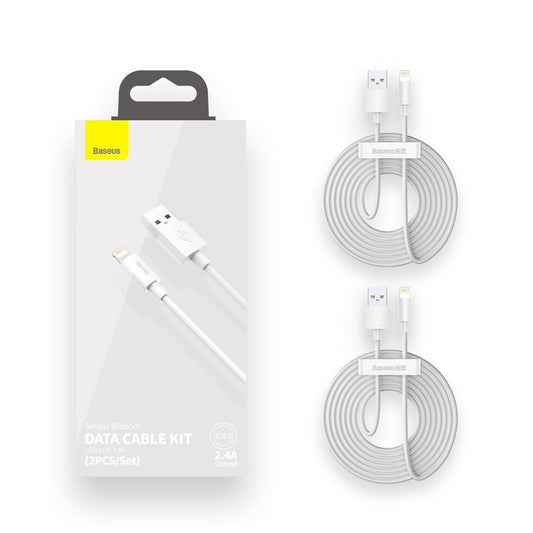 Câble de données et de charge USB-A - Lightning Baseus Simple Wisdom, 18W, 1.5m, Set 2 pieces, White TZCALZJ-02