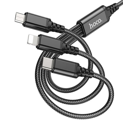 Câble de charge USB-A - Lightning / microUSB / USB-C HOCO X76 3en1, 18W, 1m, Noir