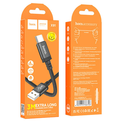 Câble de Données et de Charge USB-A - USB-C HOCO X91, 18W, 3m, Noir