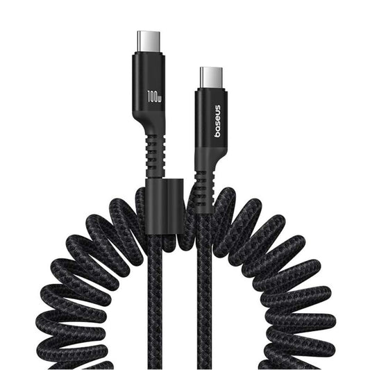 Cablu Date si Incarcare USB-C - USB-C Baseus Fish Eye Spring, 100W, 1m, Negru P10320203111-00