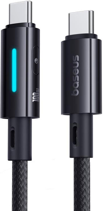 Câble de Données et de Charge USB-C - USB-C Baseus Lit Button Control, 100W, 2m, Noir P10379000121-01