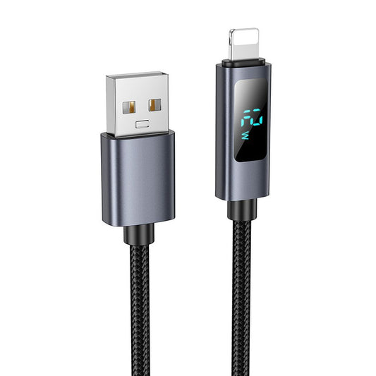 USB-A to Lightning Data and Charging Cable HOCO Display X112, 18W, 1m, Black