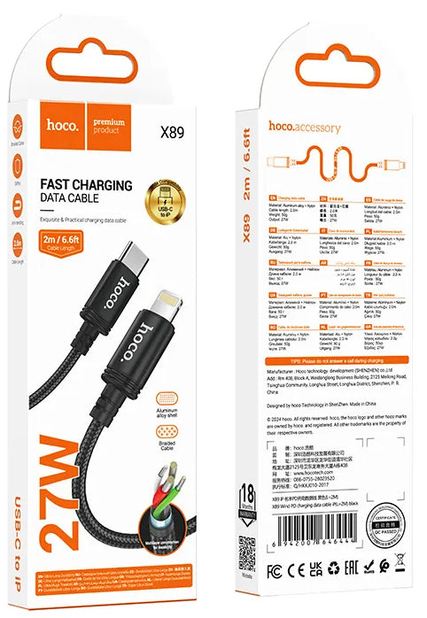 Câble de Données et de Charge USB-C - Lightning HOCO X89, 27W, 2m, Noir