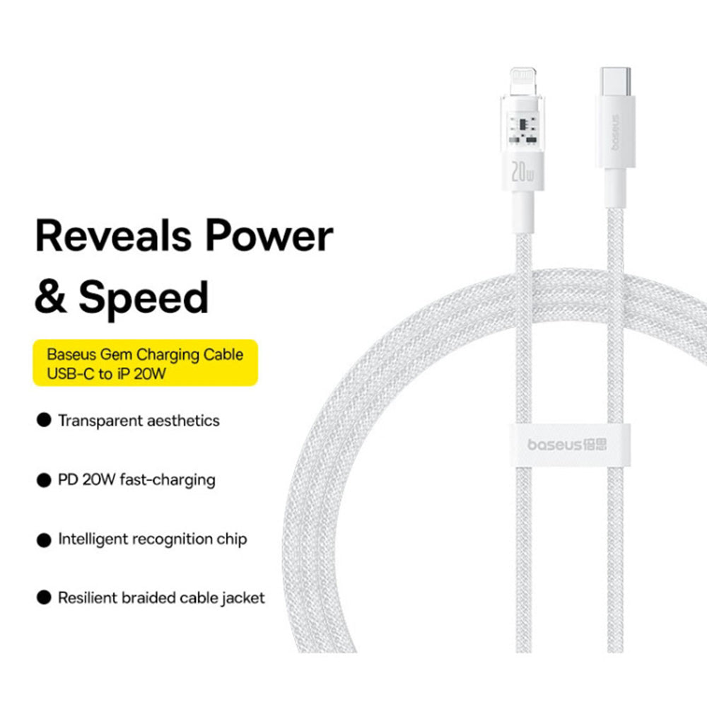 Câble de Données et de Charge USB-C - Lightning Baseus Gem, 20W, 1m, Blanc P10373001211-00