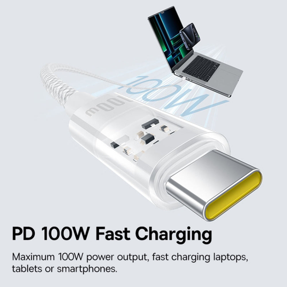 Câble de Données et de Charge USB-C - USB-C Baseus Gem, 100W, 2m, Blanc P10373000211-01