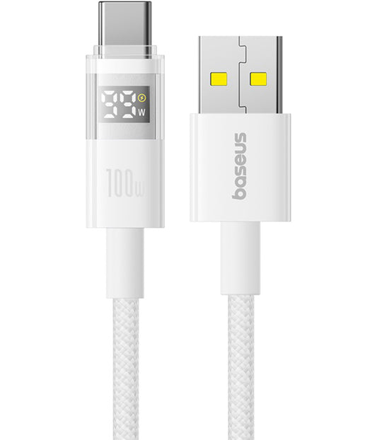 Câble de Données et de Charge USB-A - USB-C Baseus Display 2, 100W, 1m, Blanc P10382701211-00