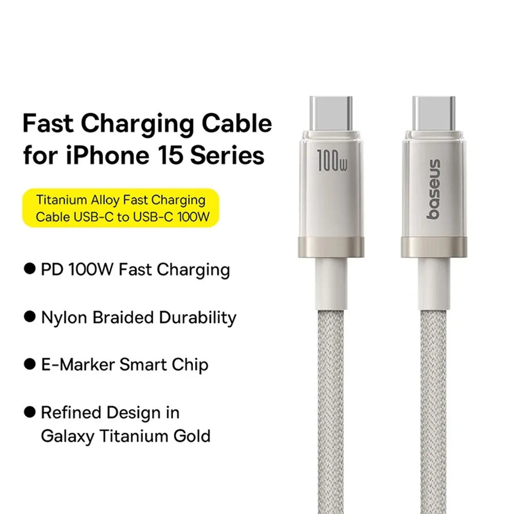 Câble de Données et de Charge USB-C - USB-C Baseus Titanium, 100W, 1m, Argenté P10378100G21-00