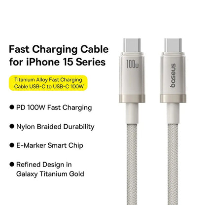Câble de Données et de Charge USB-C - USB-C Baseus Titanium, 100W, 1m, Argenté P10378100G21-00