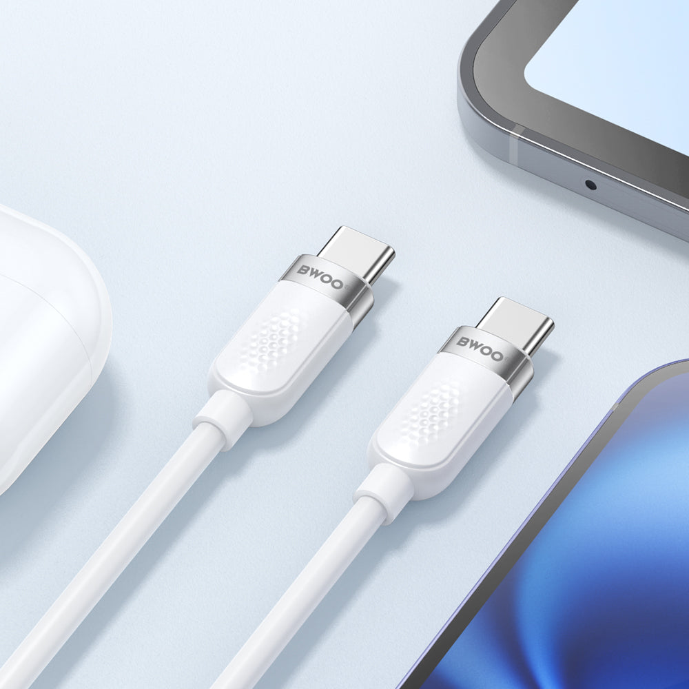 Câble de Données et de Charge USB-C - USB-C BWOO BO-X315C, 100W, 1m, Blanc