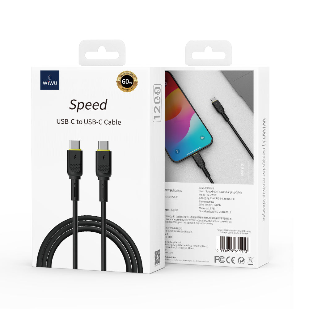 USB-C Data and Charging Cable - USB-C WiWu Wi-C034, 60W, 1.2m, Black