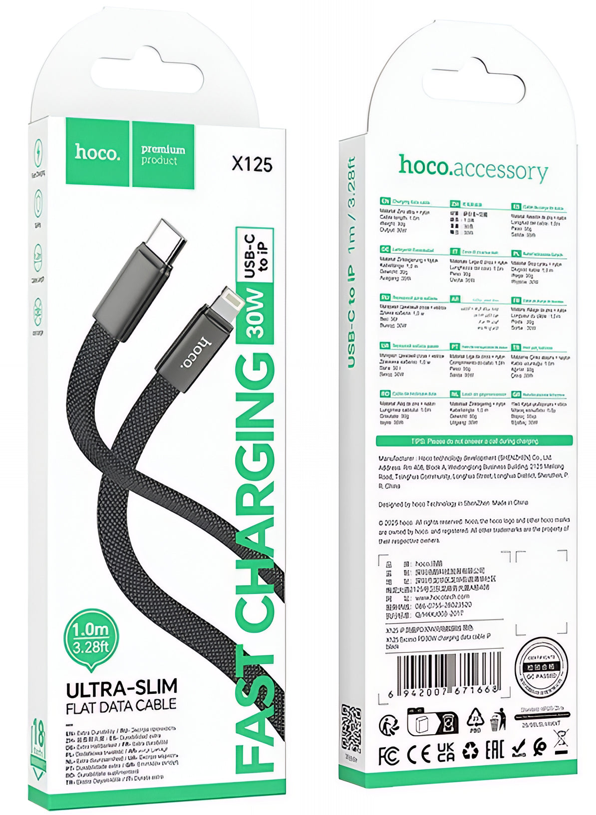 Câble de Données et de Charge USB-C - Lightning HOCO X125, 30W, 1m, Noir