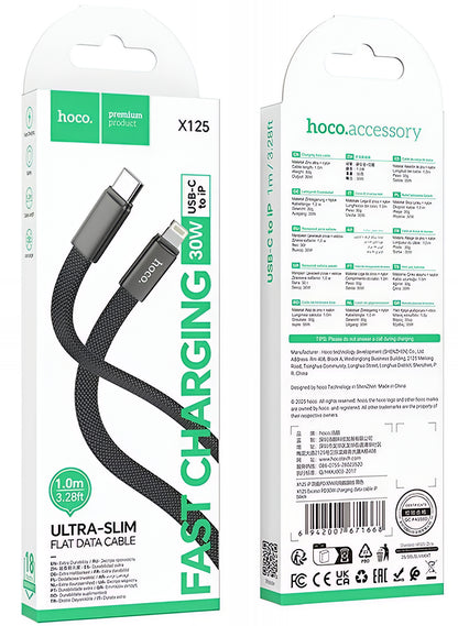 Câble de Données et de Charge USB-C - Lightning HOCO X125, 30W, 1m, Noir
