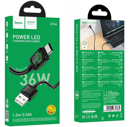 Câble de Données et de Charge USB-A - USB-C HOCO U146, 36W, 1.2m, Noir