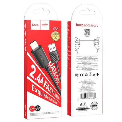 Câble de données et de chargement USB-A - Lightning HOCO X88, 18W, 1m, noir 