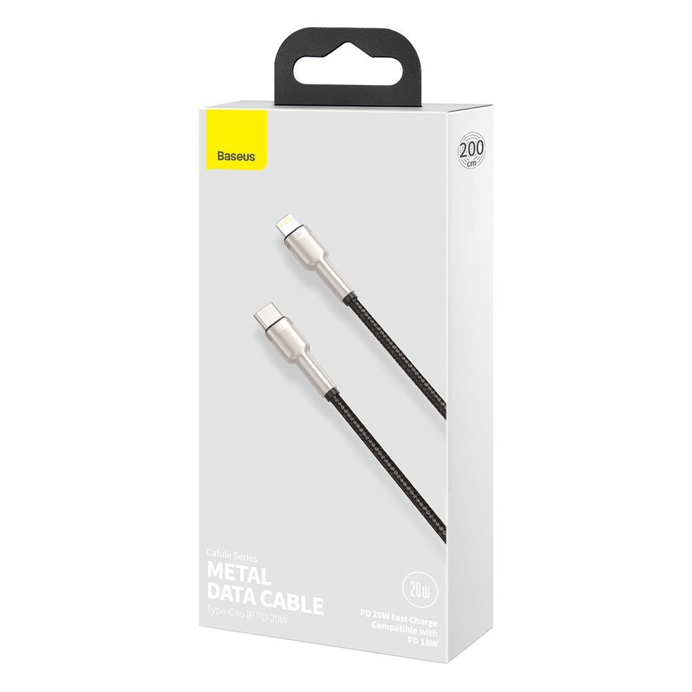 Câble de Données et de Charge USB-C - Lightning Baseus Cafule Metal Series, 20W, 2m, Noir CATLJK-B01