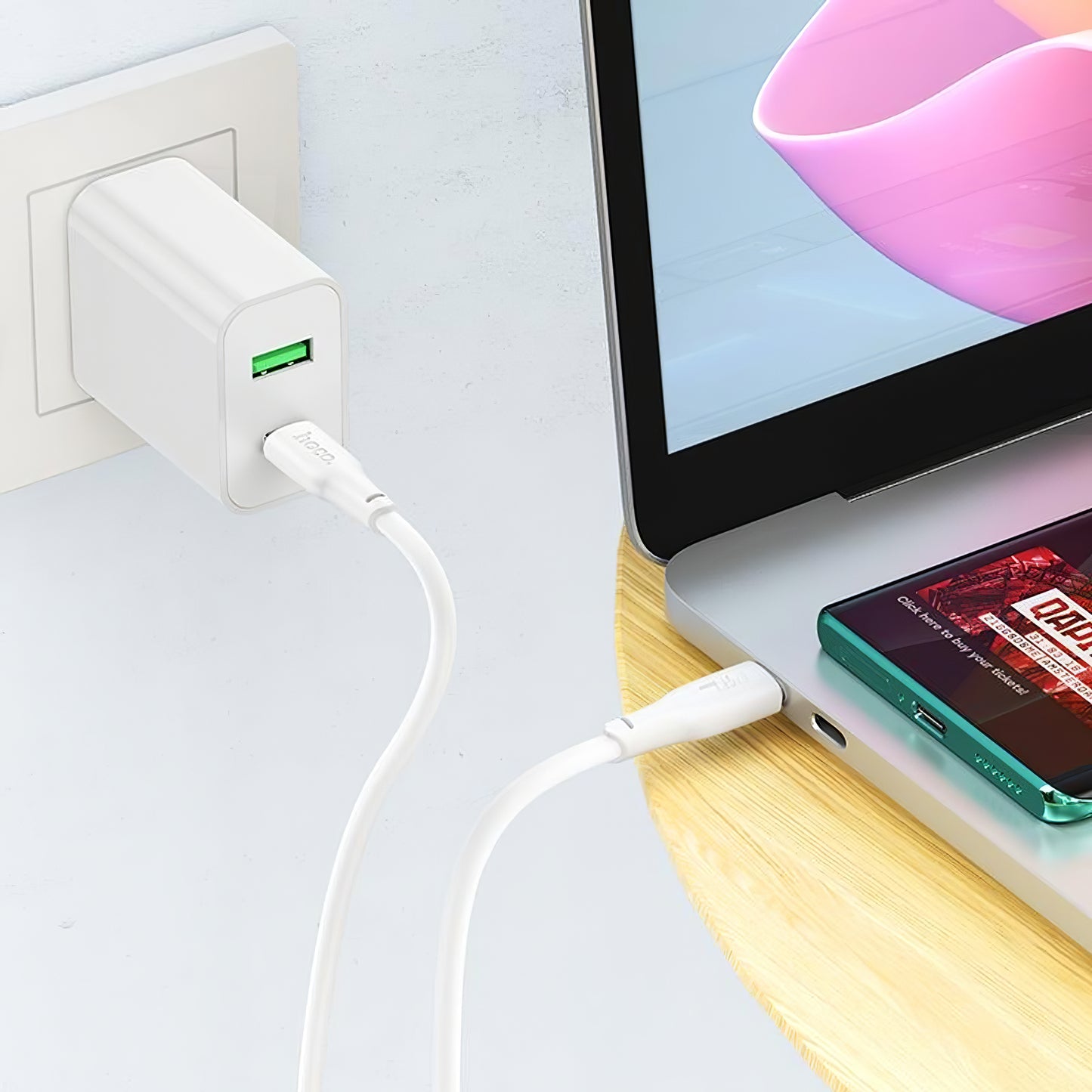 Câble de données et de charge USB-C - USB-C HOCO X93 USB-C, 240W, 1m, blanc