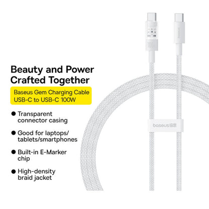 Câble de Données et de Charge USB-C - USB-C Baseus Gem, 100W, 2m, Blanc P10373000211-01