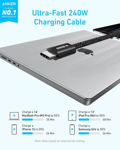 Câble de Données et de Charge USB-C - USB-C Anker Zolo, 240W, 1.8m, Noir A8060H12