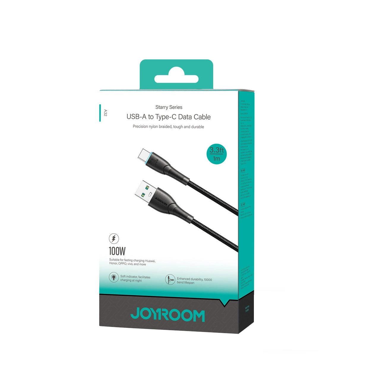 Câble de Données et de Charge USB-A - USB-C Joyroom S-A32, 100W, 1m, Noir