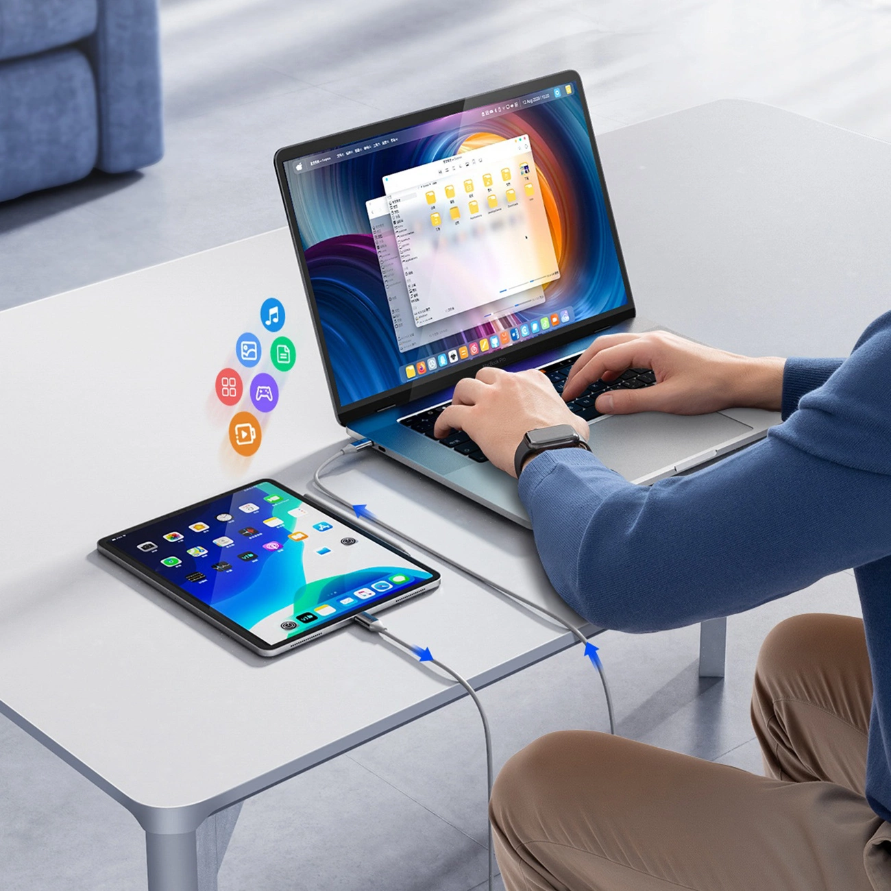 Câble de Données et de Charge USB-C - USB-C Orico CDX, 60W, 1m, Blanc