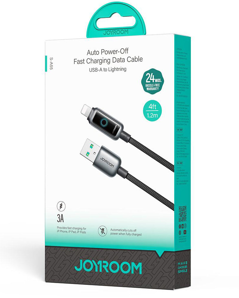 Câble de Données et de Charge USB-A - Lightning Joyroom S-A55 StarFlight Display, 18W, 1.2m, Noir