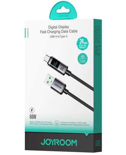 Câble de Données et de Charge USB-A - USB-C Joyroom S-A16 Pro Prism Display, 66W, 1.2m, Noir