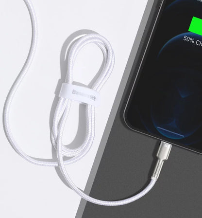 Câble de Données et de Charge USB-C - Lightning Baseus Cafule Metal Series, 20W, 2m, Blanc CATLJK-B02