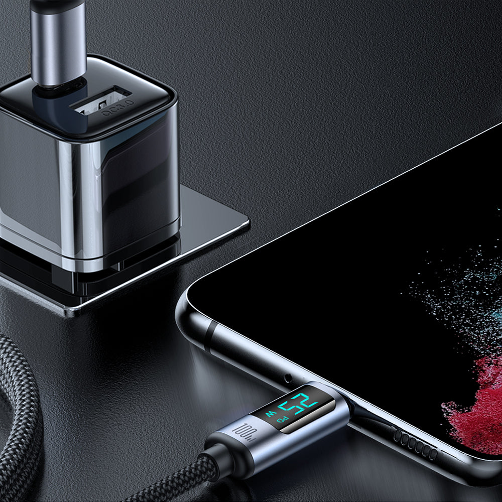 Câble de Données et de Charge USB-C - USB-C Joyroom S-A16 Prism Display, 100W, 1.2m, Noir