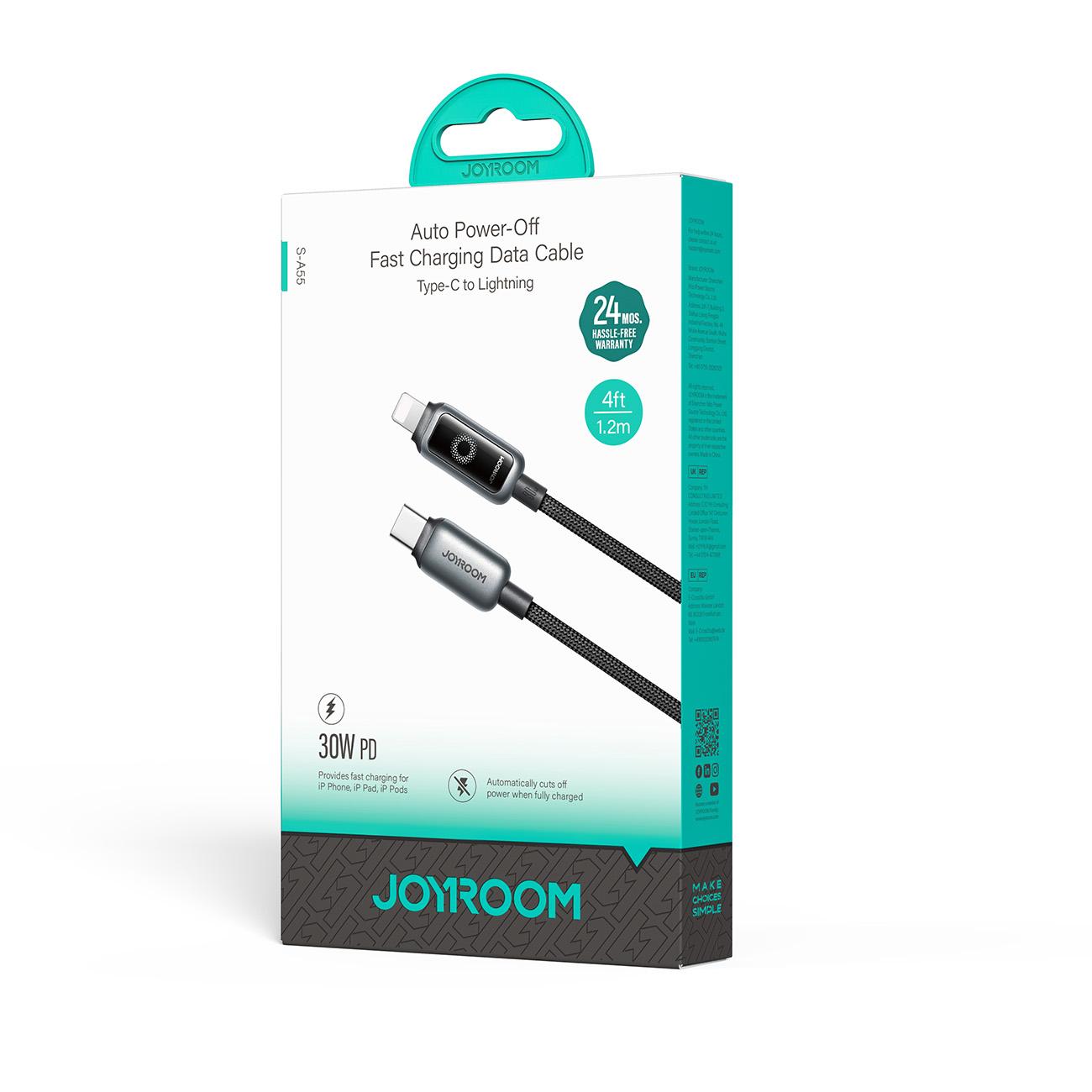 Câble de Données et de Charge USB-C - Lightning Joyroom S-A55 StarFlight Display, 30W, 1.2m, Noir