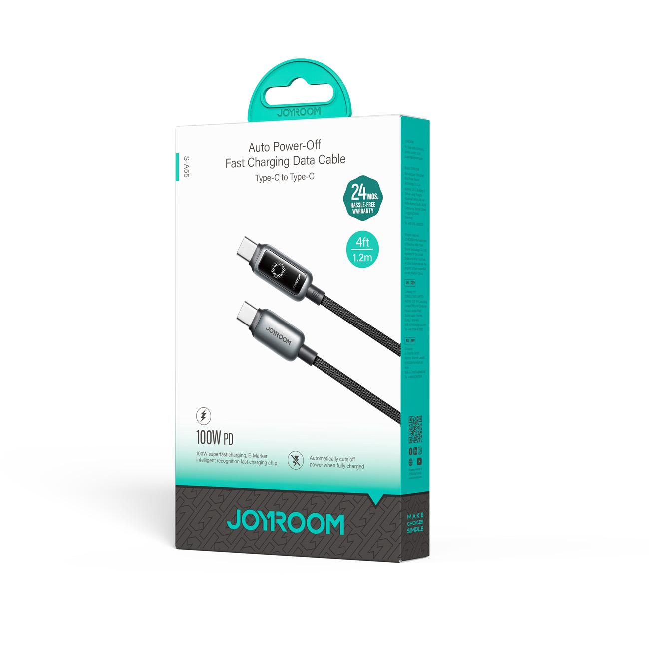 Câble de Données et de Charge USB-C - USB-C Joyroom S-A55 StarFlight Display, 100W, 1.2m, Noir