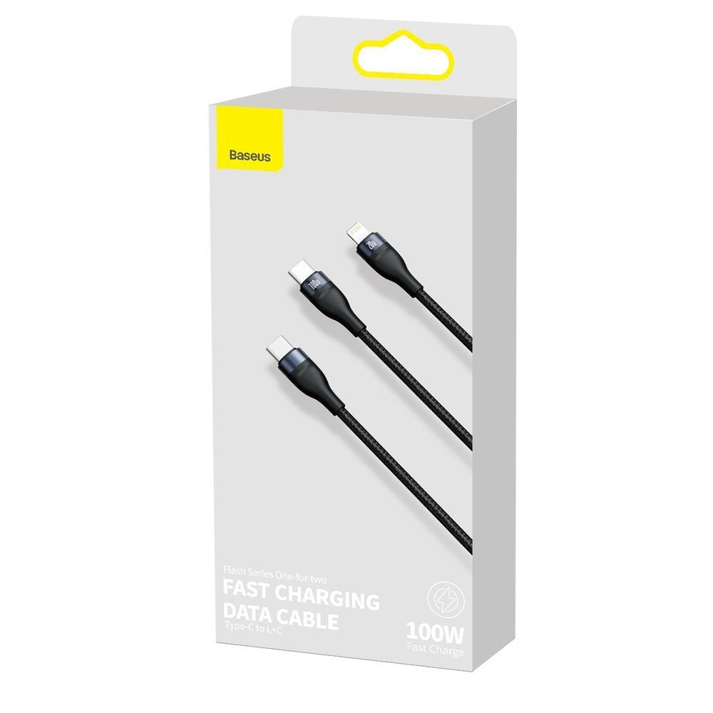 Câble de Données et de Charge USB-C - Lightning / USB-C Baseus Flash Series 2in1, 100W, 1.2m, Noir CA1T2-F01