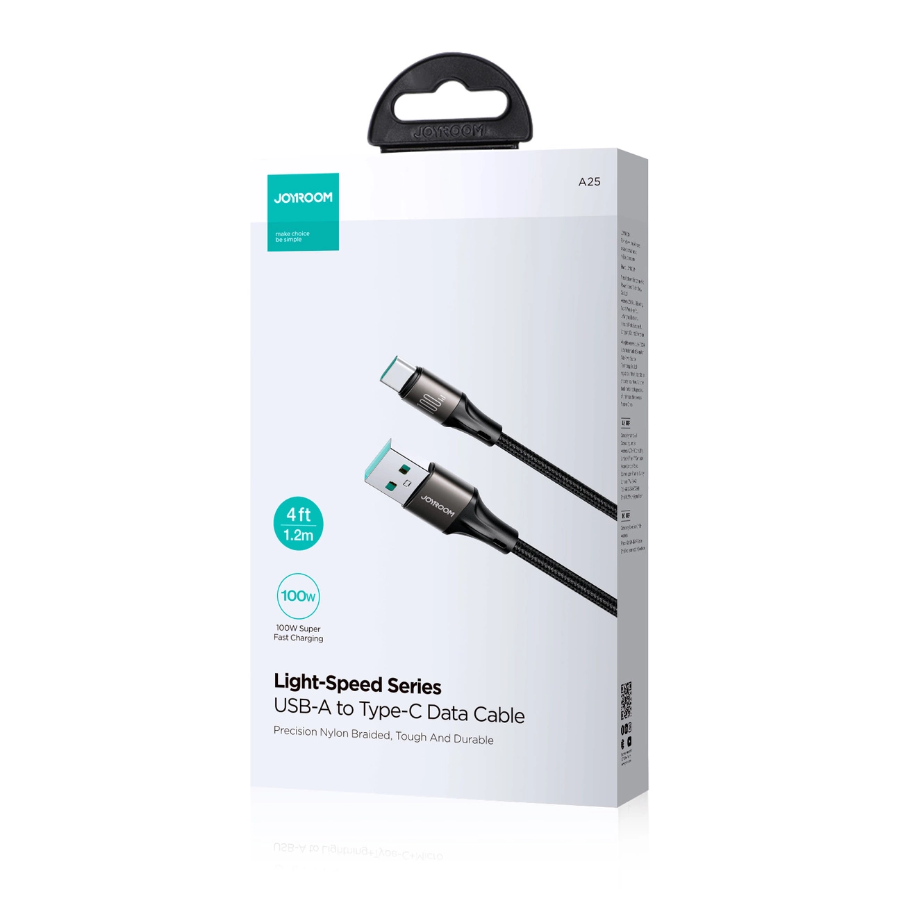 Câble de Données et de Charge USB-A - USB-C Joyroom S-A25 Light-Speed, 100W, 1.2m, Noir