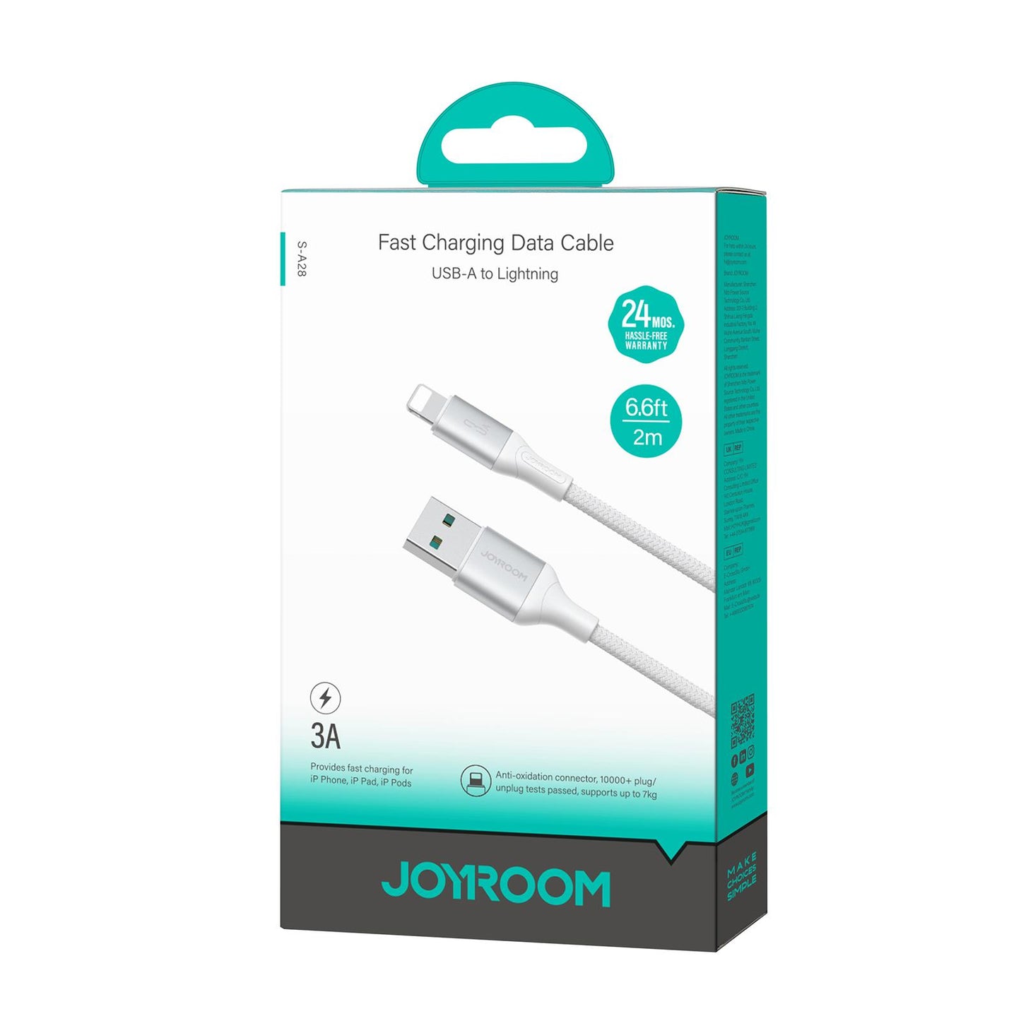 Câble de Données et de Charge USB-A - Lightning Joyroom S-A28 Flash, 18W, 2m, Blanc