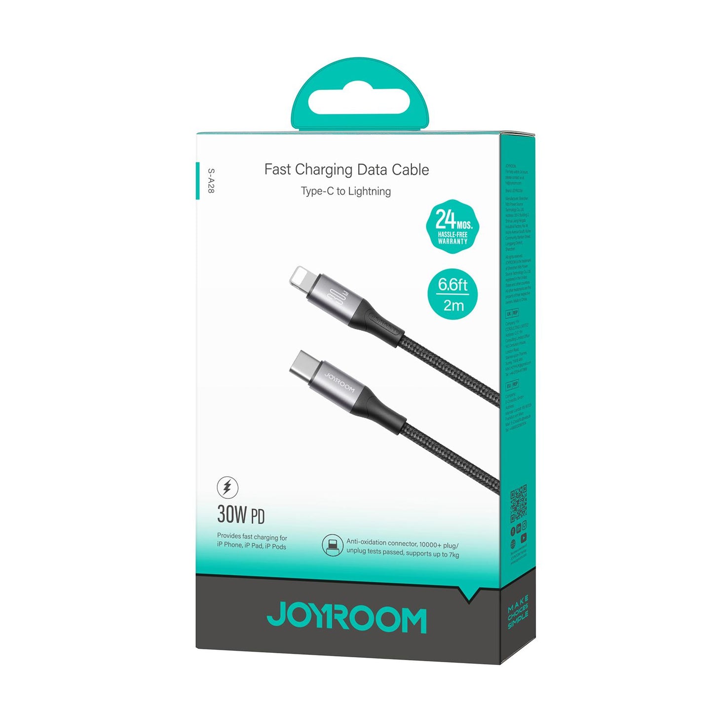 Câble de Données et de Charge USB-C - Lightning Joyroom S-A28 Flash, 30W, 2m, Noir