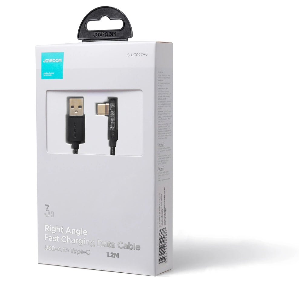 Câble de Données et de Charge USB-A - USB-C Joyroom S-UC027A6 Angled, 60W, 1.2m, Noir