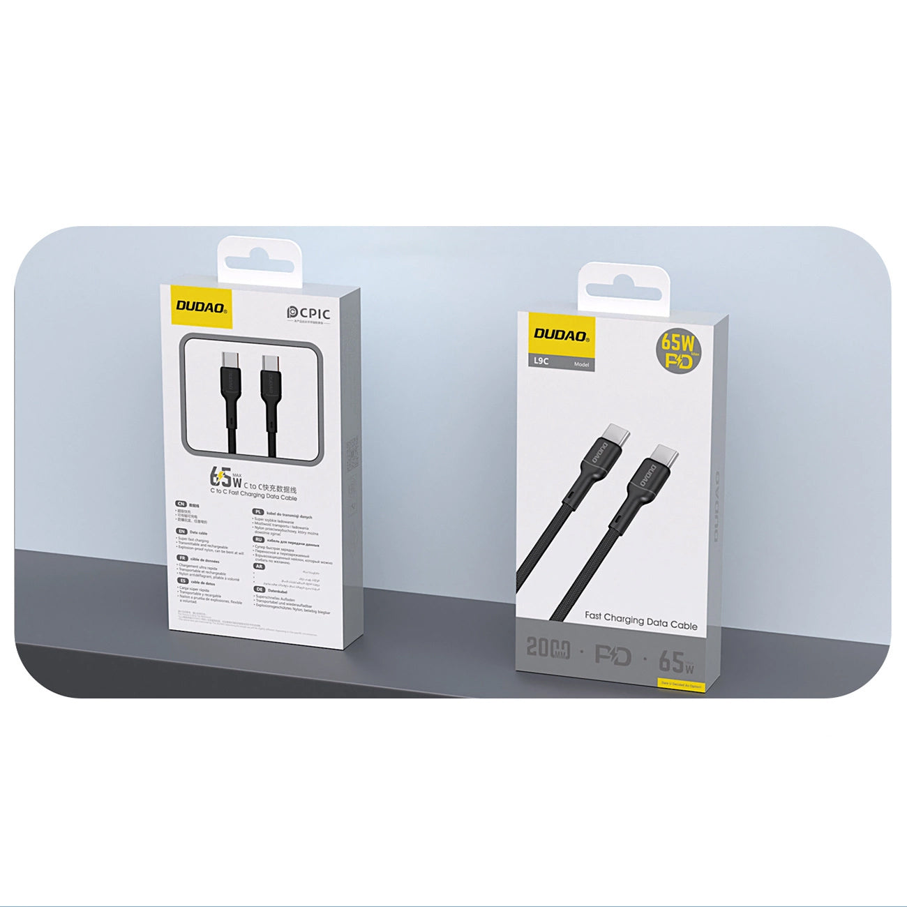 Câble de Données et de Charge USB-C - USB-C Dudao L9C, 65W, 1m, Noir