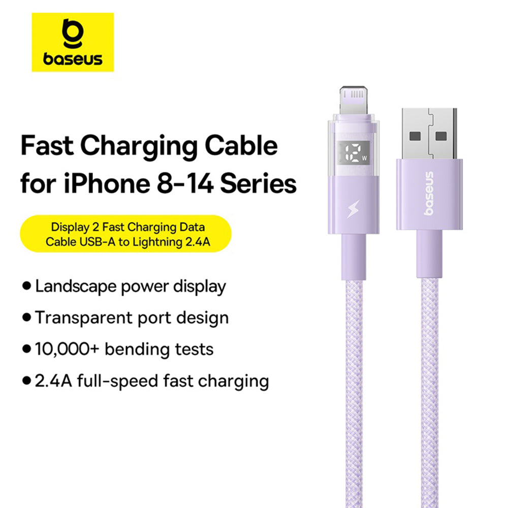 Câble de Données et de Charge USB-A - Lightning Baseus Display 2, 12W, 1m, Mauve P10382700511-00