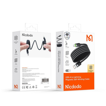 Câble de Données et de Charge USB-A - Lightning McDodo CA-6000 Self Winding, 18W, 1.2m, Noir