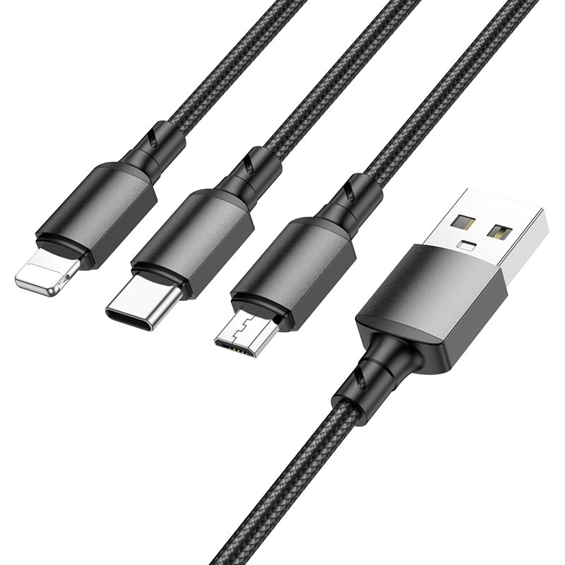 Câble de Chargement USB-A - Lightning / microUSB / USB-C Borofone BX72, 18W, 1m, Noir