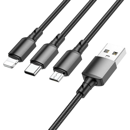 Câble de Chargement USB-A - Lightning / microUSB / USB-C Borofone BX72, 18W, 1m, Noir