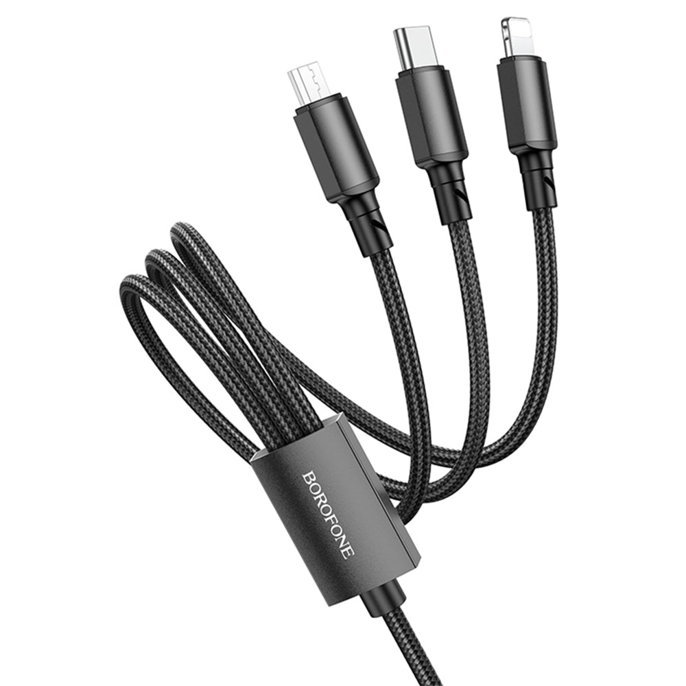 Câble de Chargement USB-A - Lightning / microUSB / USB-C Borofone BX72, 18W, 1m, Noir