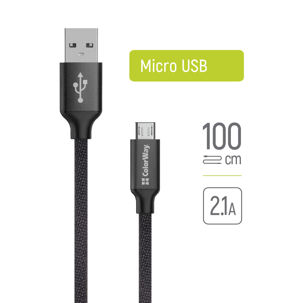 Câble de Données et de Charge USB-A - microUSB ColorWay CW-CBUM002, 18W, 1m, Noir