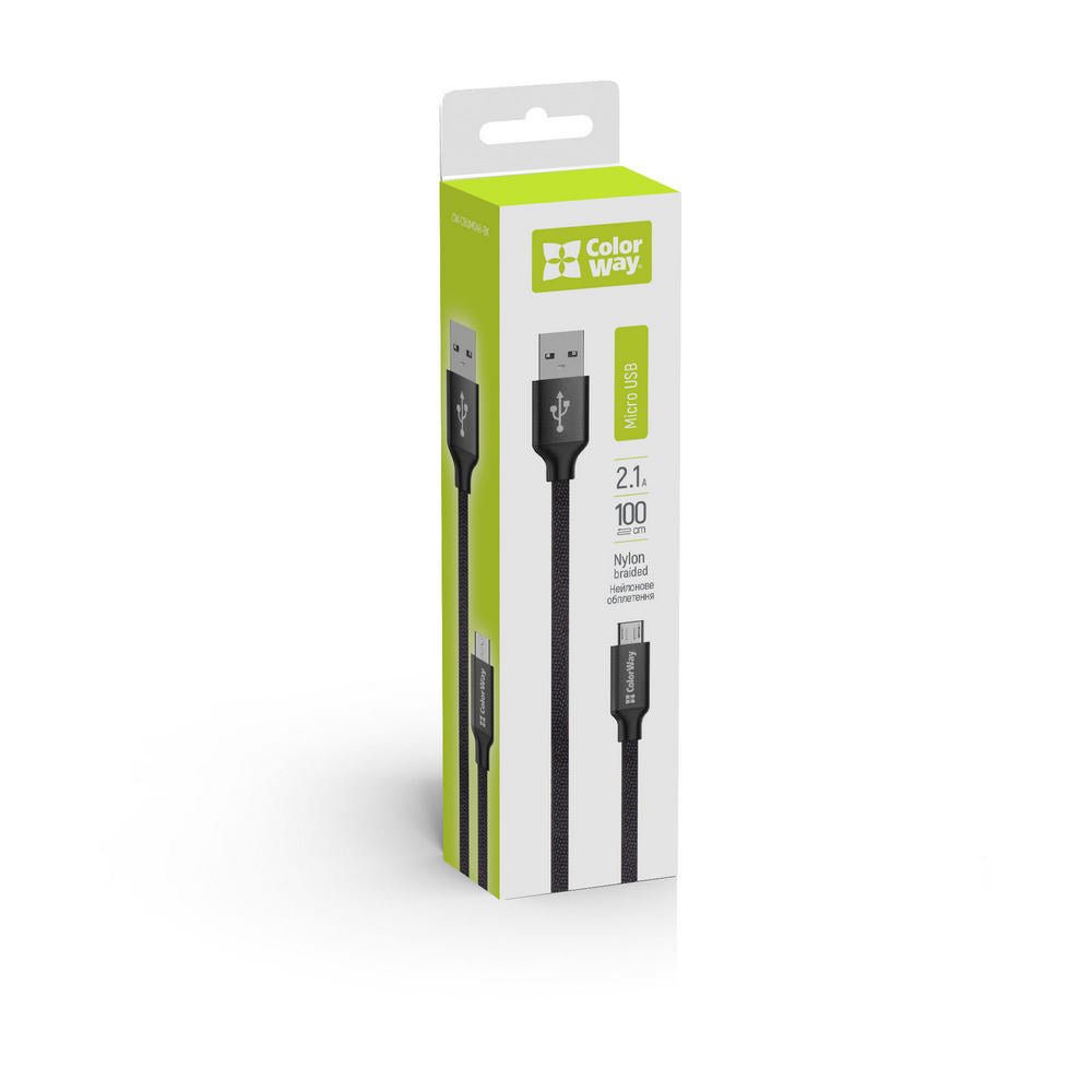 Câble de Données et de Charge USB-A - microUSB ColorWay CW-CBUM002, 18W, 1m, Noir