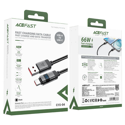 Câble de Données et de Charge USB-A - USB-C Acefast C15-04 Display, 66W, 1.2m, Noir