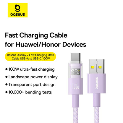 Câble de Données et de Charge USB-A - USB-C Baseus Display 2, 100W, 1m, Mauve P10382701511-00
