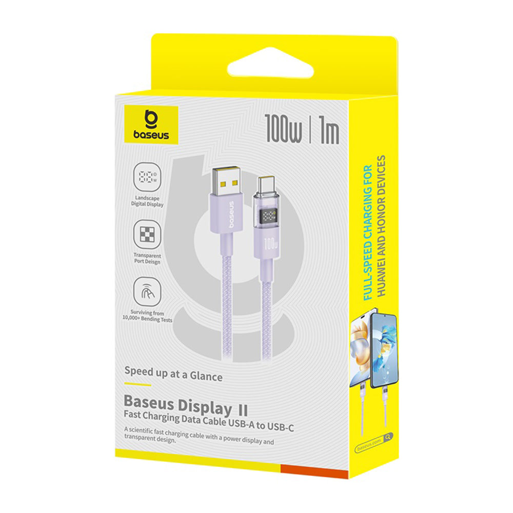 Câble de Données et de Charge USB-A - USB-C Baseus Display 2, 100W, 1m, Mauve P10382701511-00